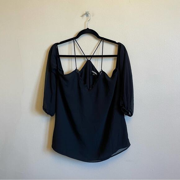 Express M black cold shoulder blouse spaghetti straps cut out - Picture 1 of 7